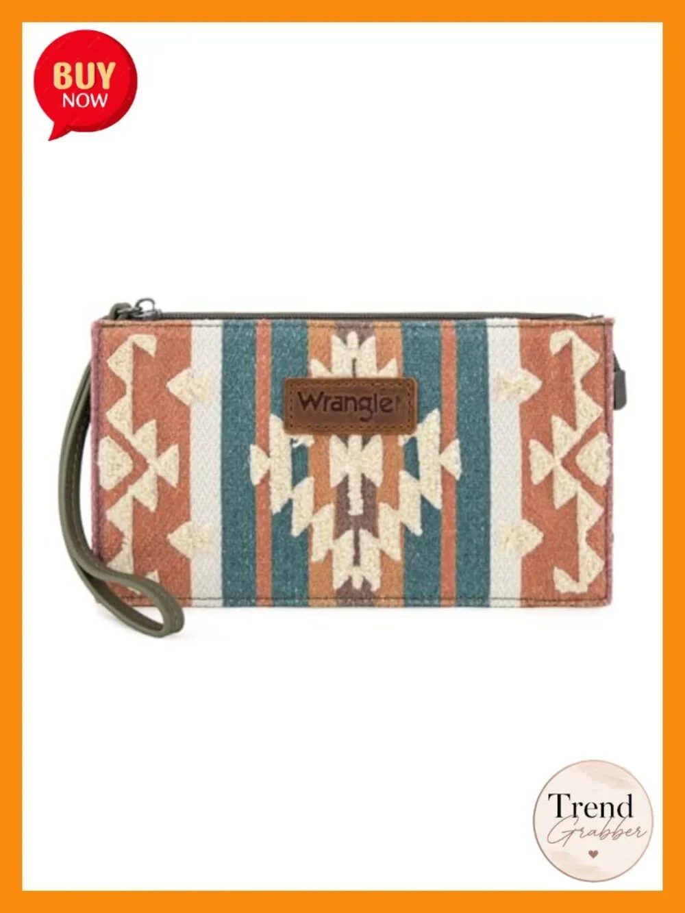 Western Wristlet Wallet with Aztec Print and Multiple Card Slots
